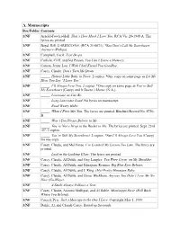 A. Manuscripts Box/Folder Contents 1/NF Arnold-Fowler-Hall