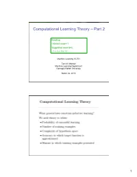 Computational Learning Theory – Part 2