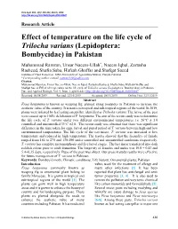 Effect of Temperature on the Life Cycle of Trilocha Varians (Lepidoptera: Bombycidae) in Pakistan