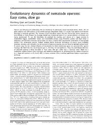 Evolutionary Dynamics of Nematode Operons: Easy Come, Slow Go