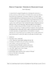 History of 'Temperature': Maturation of a Measurement Concept