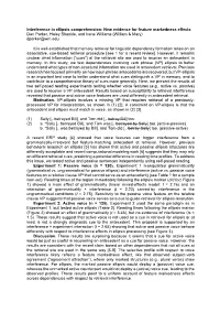 Interference in Ellipsis Comprehension: New Evidence for Feature Markedness Effects Dan Parker, Haley Shankle, and Irene Williams (William & Mary) Dparker@Wm.Edu