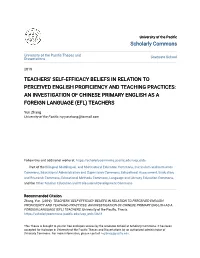 Teachers' Self-Efficacy Beliefs in Relation To