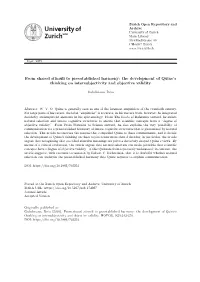 From Shared Stimuli to Preestablished Harmony: the Development of Quine's Thinking on Intersubjectivity and Objective Validity