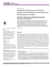 Geographic Distribution of Leishmania Species in Ecuador Based on the Cytochrome B Gene Sequence Analysis