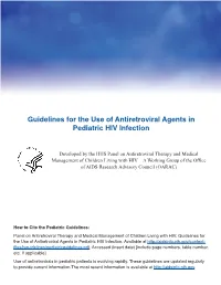Guidelines for the Use of Antiretroviral Agents in Pediatric HIV Infection