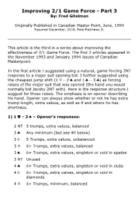Improving 2/1 Game Force, Part 3, by Fred Gitelman