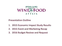 Presentation Outline 1. 2015 Economic Impact Study Results 2