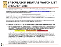 Speculator Beware Watch List January 2018