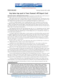 Key Takes Top Spot in Trans Tasman's MP Report Card