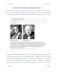 Lecture 37: Polymerase Chain Reaction