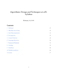 Algorithmic Design and Techniques at Edx: Syllabus
