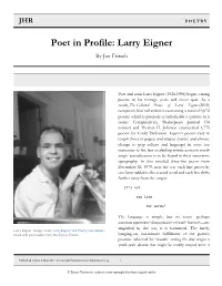 Poet in Profile: Larry Eigner by Joe Fritsch