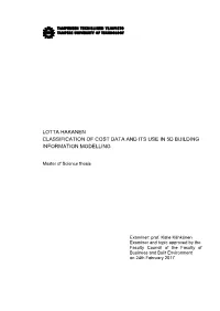 Classification of Cost Data and Its Use in 5D Building Information Modelling