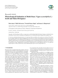 Phytochemical Evaluation of Moth Bean (Vigna Aconitifolia L.) Seeds and Their Divergence