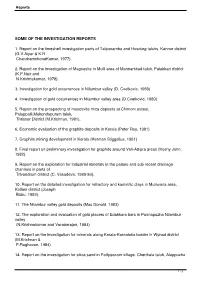 SOME of the INVESTIGATION REPORTS 1. Report on The