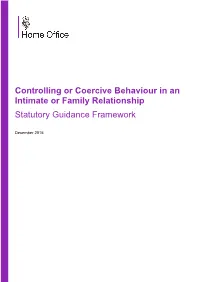 Controlling Or Coercive Behaviour in an Intimate Or Family Relationship Statutory Guidance Framework