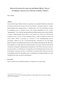 Digital Financial Inclusion and the Mobile Money “Social” Enterprise