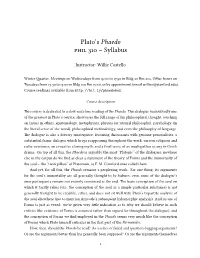 Plato's Phaedo Phil 310 – Syllabus