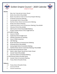 2020 Calendar (Subject to Change)