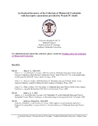 An Itemized Inventory of the Collection of Ministerial Credentials with Descriptive Annotations Provided by Wanda W. Smith