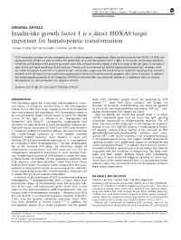 Insulin-Like Growth Factor 1 Is a Direct HOXA9 Target Important for Hematopoietic Transformation