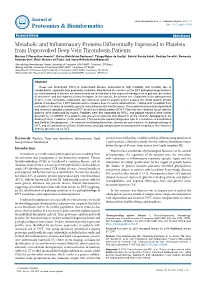 Metabolic and Inflammatory Proteins Differentially Expressed in Platelets
