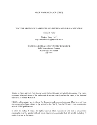 Nber Working Paper Series Vaccine Hesitancy