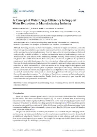 A Concept of Water Usage Efficiency to Support Water Reduction In