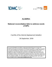 ALGERIA: National Reconciliation Fails to Address Needs of Idps