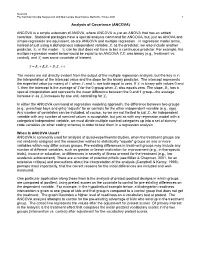 Analysis of Covariance (ANCOVA) ANCOVA Is a Simple Extension Of
