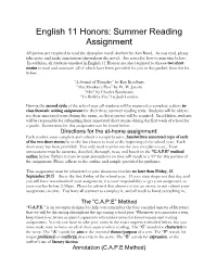 English 11 Honors: Summer Reading Assignment