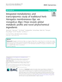 Integrated Metabolomics and Transcriptomics Study of Traditional Herb Astragalus Membranaceus Bge. Var. Mongolicus