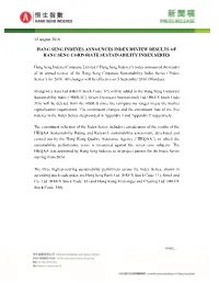 Hang Seng Indexes Announces Index Review Results of Hang Seng Corporate Sustainability Index Series