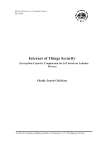 Internet of Things Security Encryption Capacity Comparison for Iot Based on Arduino Devices