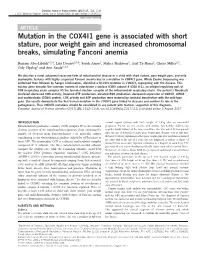 Mutation in the COX4I1 Gene Is Associated with Short Stature, Poor Weight Gain and Increased Chromosomal Breaks, Simulating Fanconi Anemia