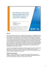 Ntroduction to Structural Equation Modeling Using the CALIS Procedure in SAS/STAT® Software