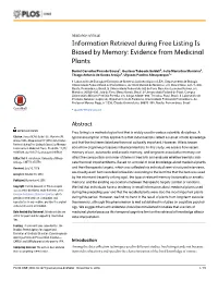 Information Retrieval During Free Listing Is Biased by Memory: Evidence from Medicinal Plants