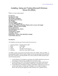 Installing, Using and Testing Microsoft Windows Driver Kit (WDK)