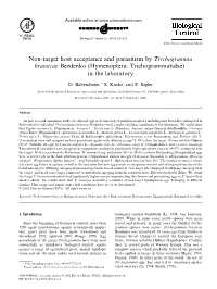 Non-Target Host Acceptance and Parasitism by Trichogramma Brassicae Bezdenko (Hymenoptera: Trichogrammatidae) in the Laboratory