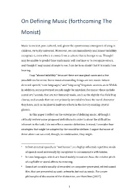 On Defining Music (Forthcoming the Monist)