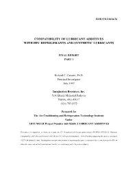 Compatibility of Lubricant Additives with Hfc Refrigerants and Synthetic Lubricants