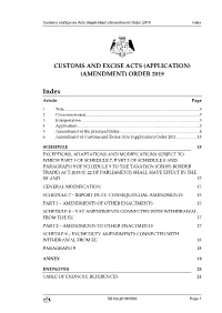 Customs and Excise Acts (Application) (Amendment) Order 2019 Index