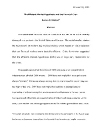 The Efficient-Market Hypothesis and the Financial Crisis