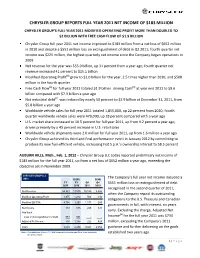 Chrysler Group Reports Full Year 2011 Net Income Of