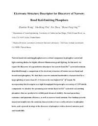 Electronic Structure Descriptor for Discovery of Narrow- Band Red