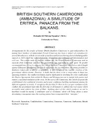 British Southern Cameroons (Ambazonia): a Similitude of Eritrea, Panacea from the Balkans