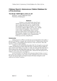 Citebase Search: Autonomous Citation Database for E-Print Archives