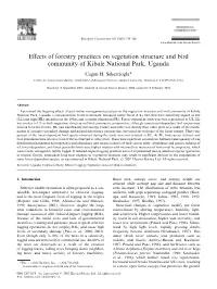 Effects of Forestry Practices on Vegetation Structure and Bird
