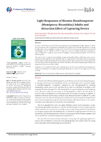 Hemiptera: Ricaniidae) Adults and Attraction Effect of Capturing Device